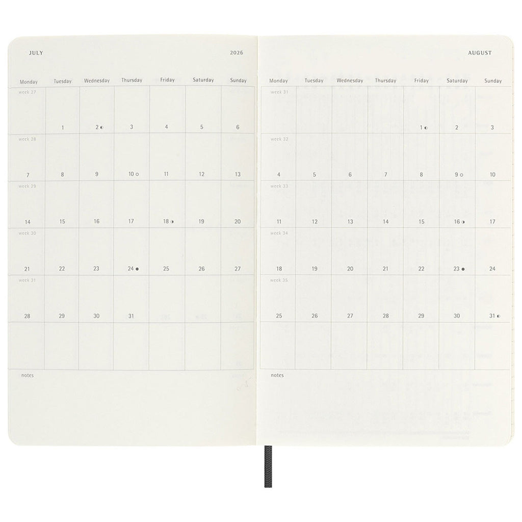 Moleskine Black Soft Cover Large 12-Month Weekly 2026 Planner
