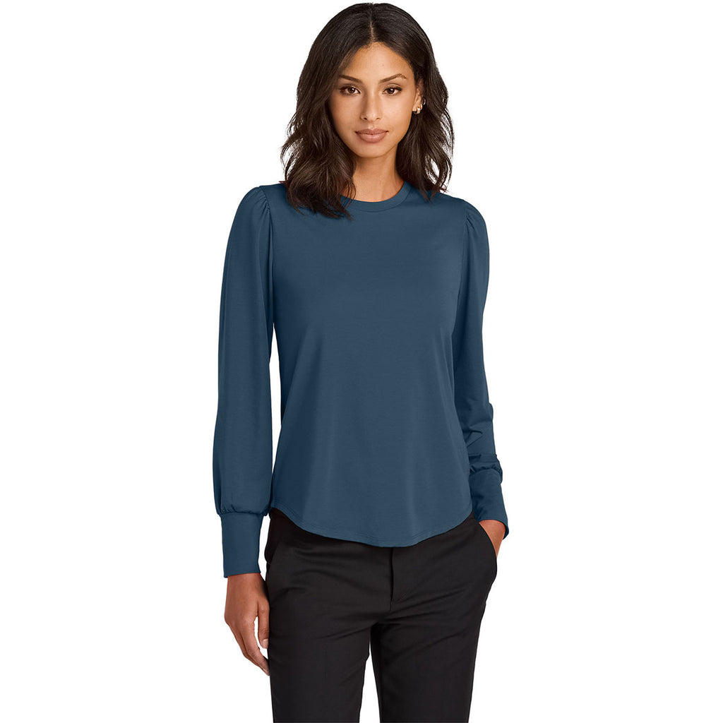 Mercer+Mettle Women's Insignia Blue Stretch Jersey Long Sleeve Blouson Top