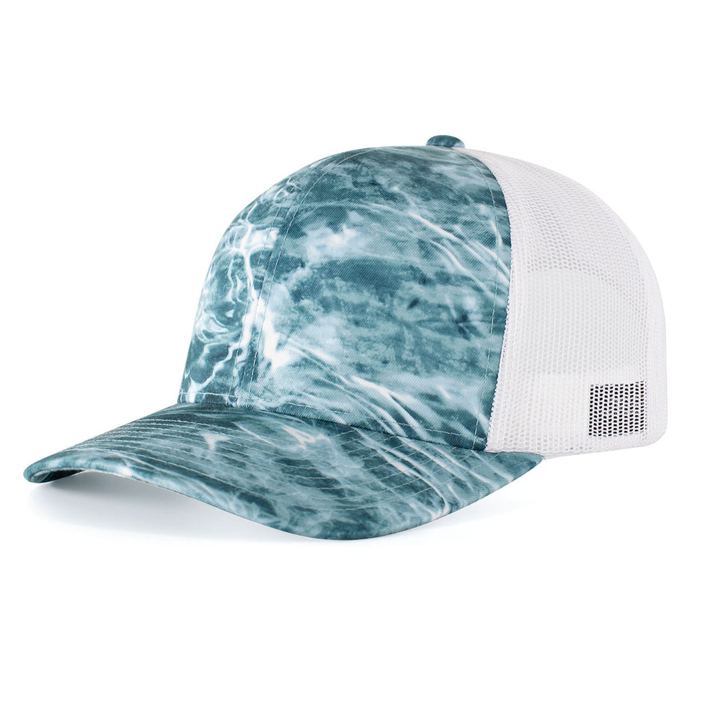 Pacific Headwear Elements Spindrift/White Elements Aqua Camp Trucker Snapback Cap
