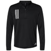 adidas Men's Black/Grey Two 3-Stripes Double Knit Quarter-Zip Pullover