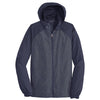 Sport-Tek Men's True Navy Heather/True Navy Colorblock Raglan Hooded Wind Jacket