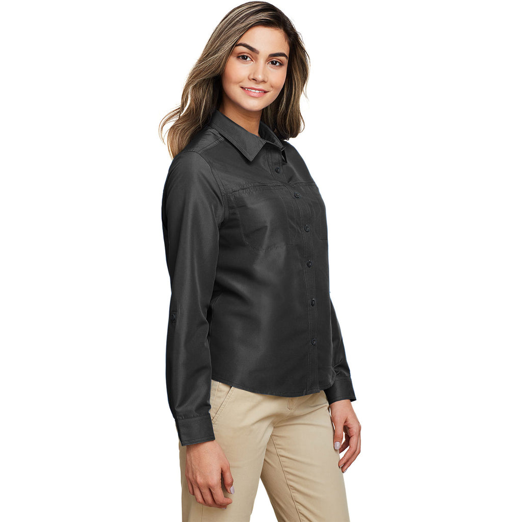 Harriton Women's Dark Charcoal Key West Long-Sleeve Performance Staff Shirt