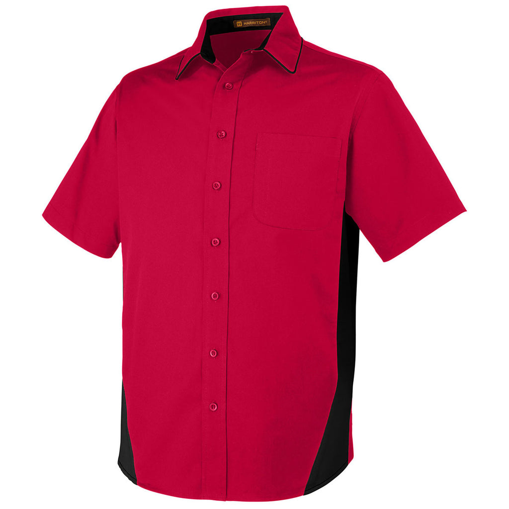 Harriton Men's Red/Black Flash Colorblock Short Sleeve Shirt