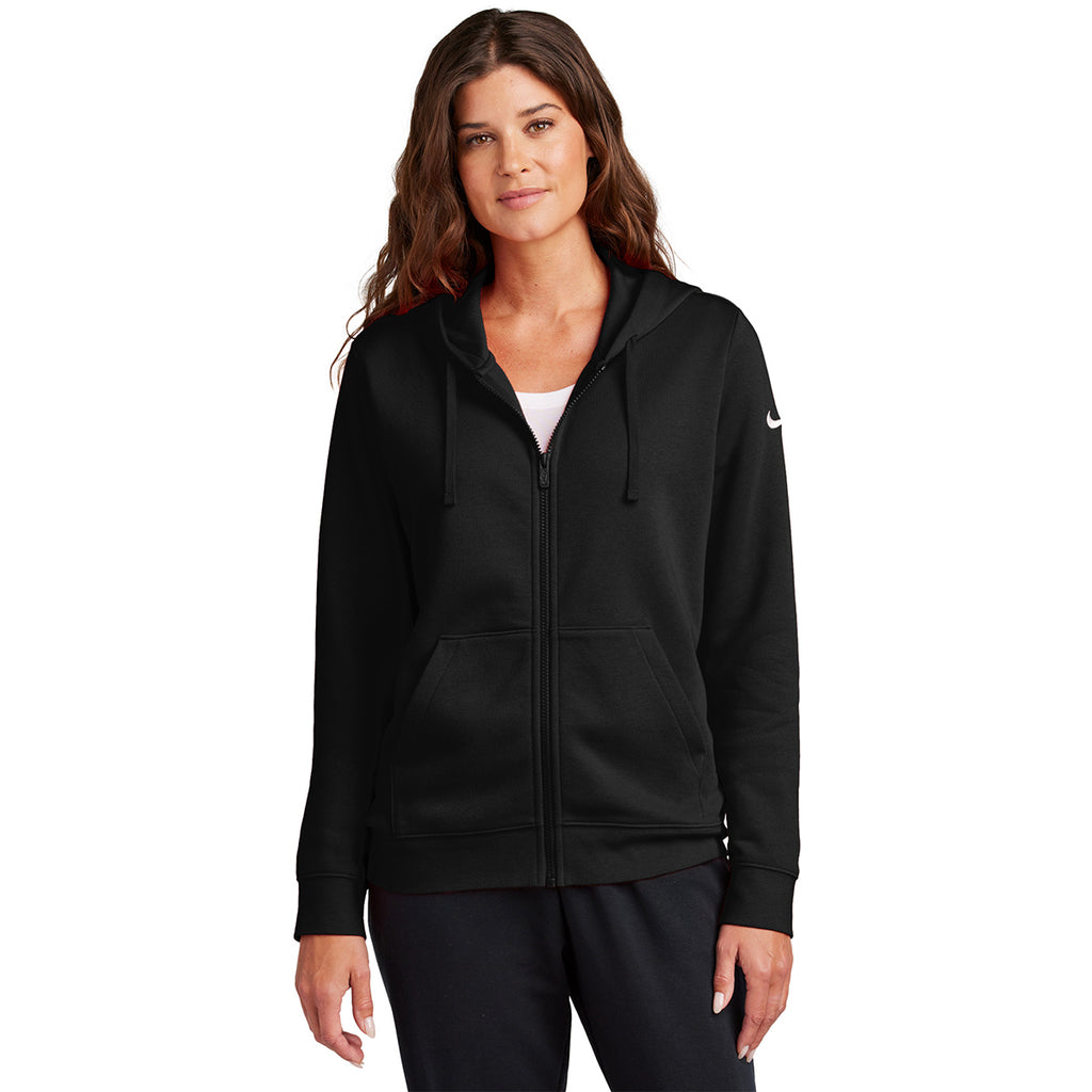 Nike Women's Black Club Fleece Sleeve Swoosh Full-Zip Hoodie