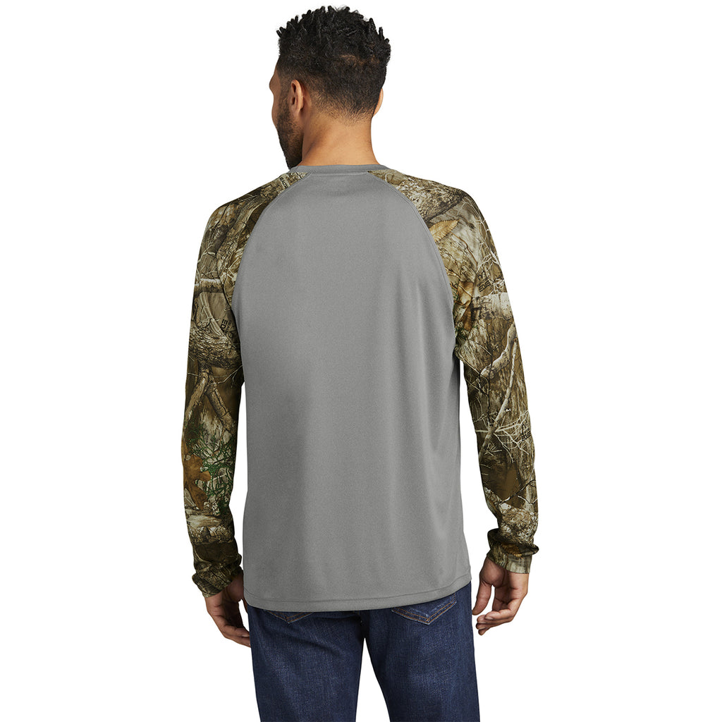 Russell Outdoors Men's Grey Concrete Heather/ Realtree Edge Realtree Colorblock Performance Long Sleeve Tee