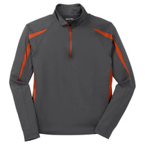 Sport-Tek Men's Charcoal Grey/ Deep Orange Sport-Wick Stretch 1/2-Zip Colorblock Pullover