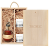 A+ Wines Brown Laser Engraved Wood Box with Undecorated Blanton's Original Single Barrel Bourbon Liquor Bottle and Etched Whiskey Glasses