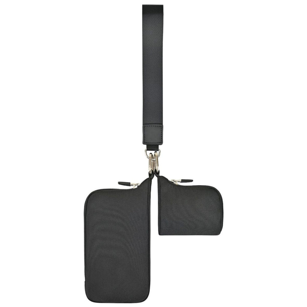 Gemline Black Well Studio Recycled Nylon Dual Pouch Lanyard - AWARE