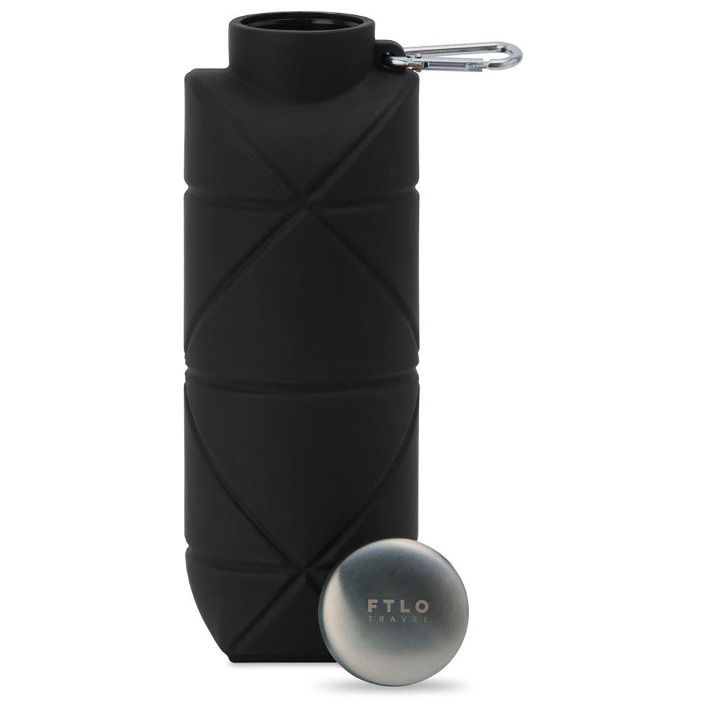 Gemline Black Clix Collapsible Silicone Bottle w/ Carabiner - 23 Oz.