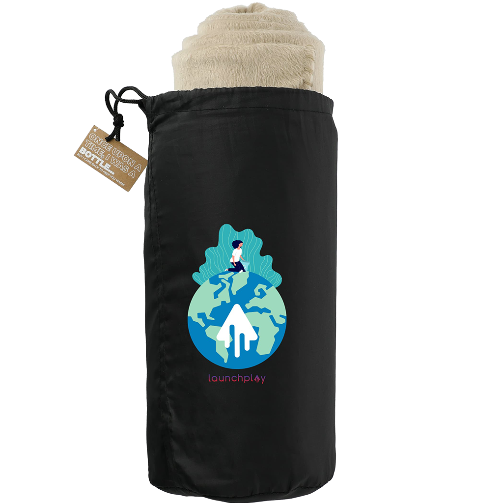 Leed's Natural 100% Recycled PET Fleece Blanket with Canvas Pouch