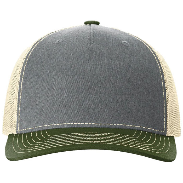Richardson Heather Grey/Birch/Army Olive Five-Panel Trucker