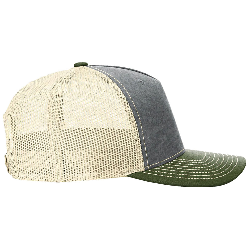 Richardson Heather Grey/Birch/Army Olive Five-Panel Trucker