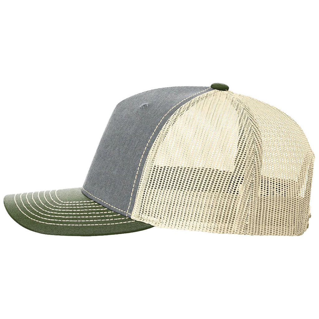 Richardson Heather Grey/Birch/Army Olive Five-Panel Trucker