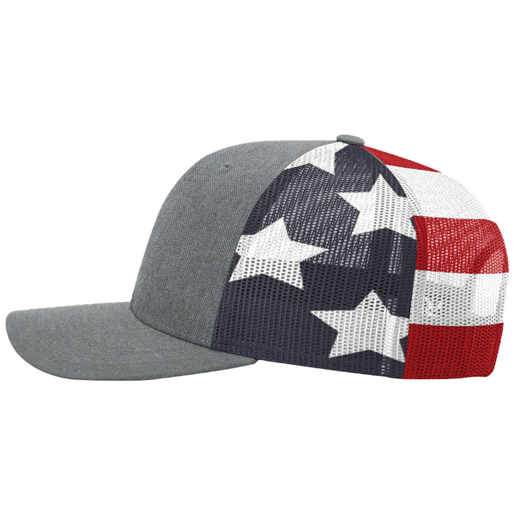 Richardson Heather Grey/Stars Stripes Printed Mesh Trucker