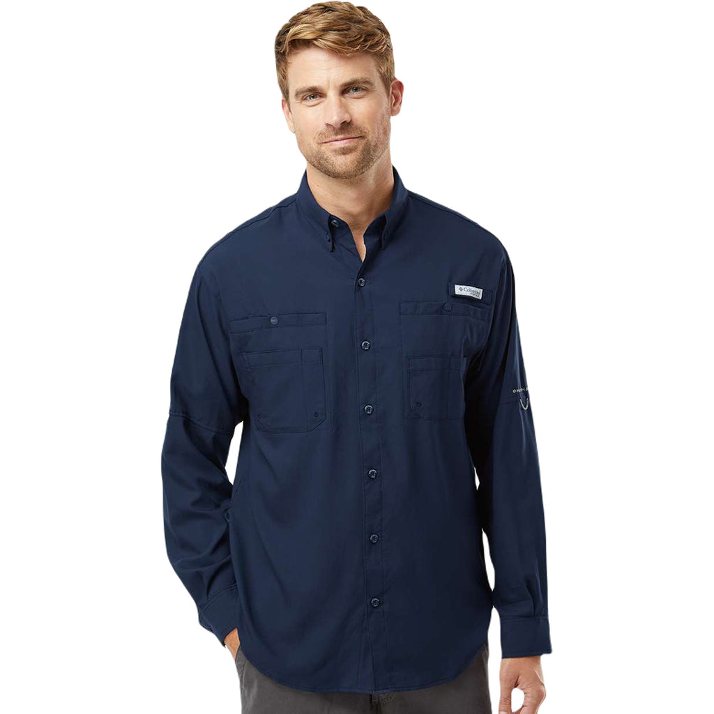 Columbia Men's Collegiate Navy PFG Tamiami Long Sleeve Shirt