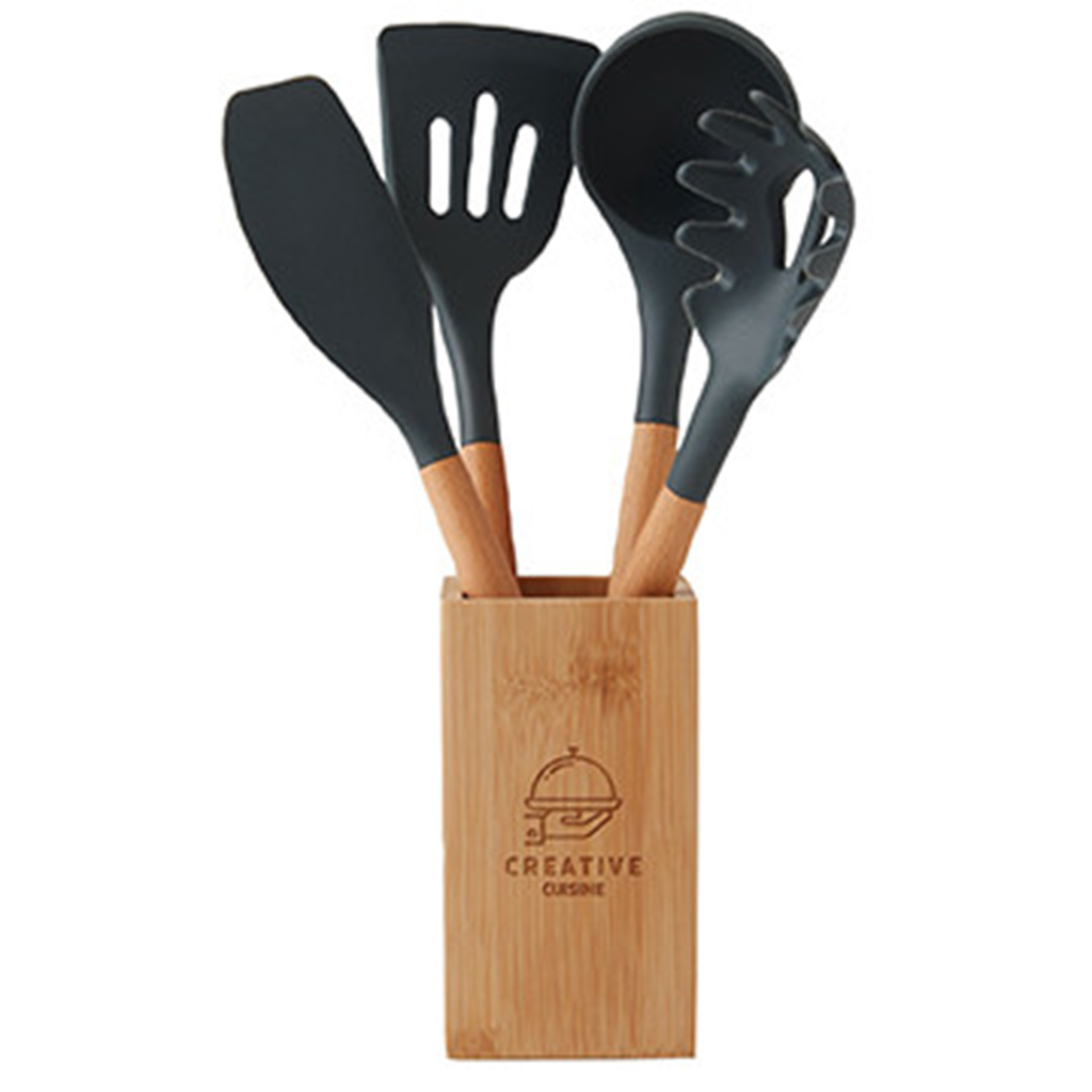 Evans Bamboo 5-Piece Bamboo & Silicone Utensil Set