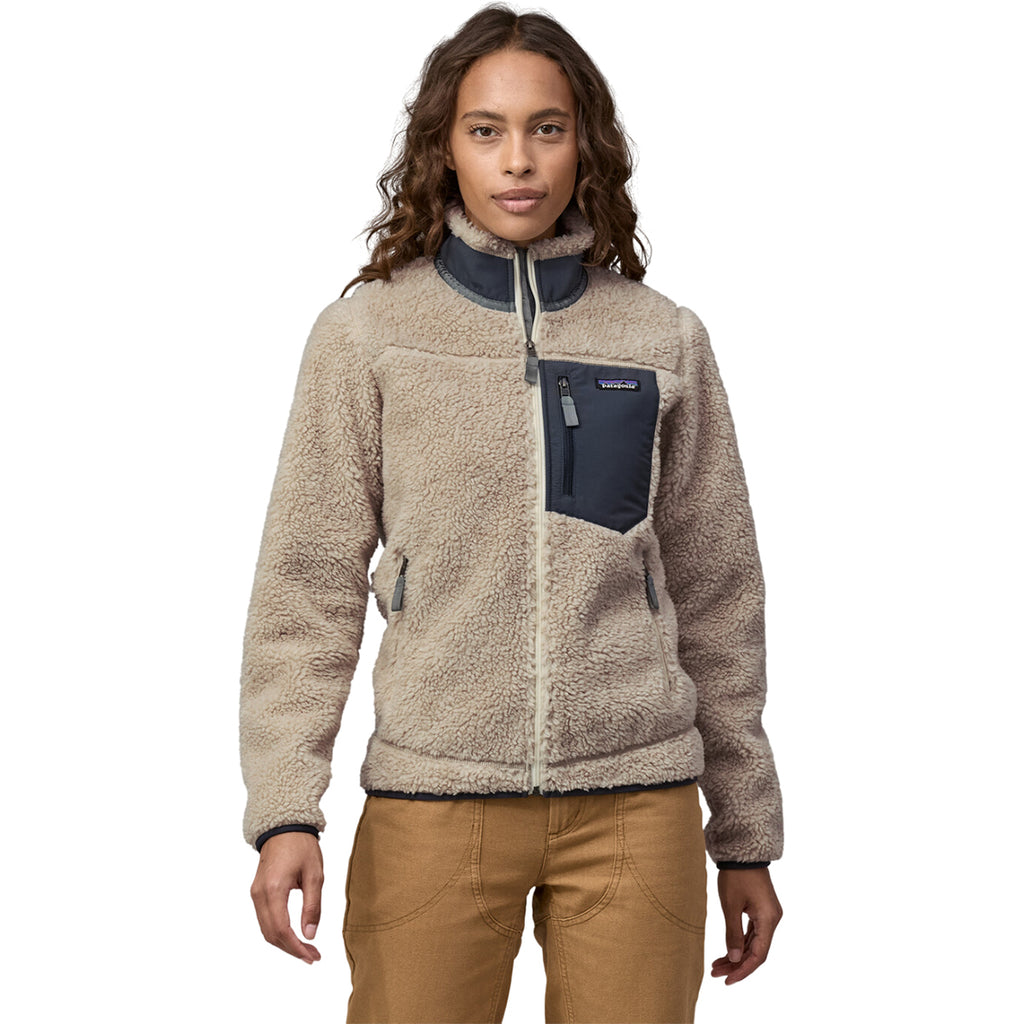 Patagonia Women's Natural w/Smolder Blue with Oyster White Classic Retro-X Fleece Jacket