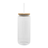 HIT White 20 Oz. Ribbed Borosilicate Glass Can With Bamboo Lid