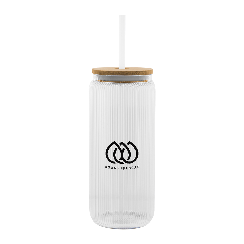 HIT White 20 Oz. Ribbed Borosilicate Glass Can With Bamboo Lid