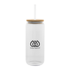 HIT White 20 Oz. Ribbed Borosilicate Glass Can With Bamboo Lid