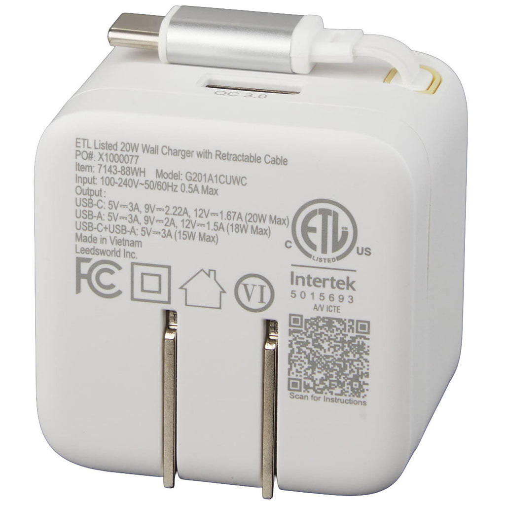Leed's White 20W Wall Charger with Wall Plug