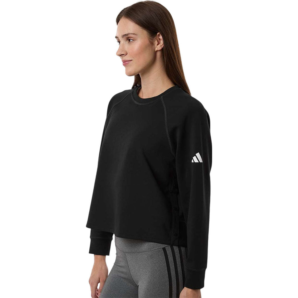 Adidas Women's Black Beyond Side-Snap Crewneck Sweatshirt
