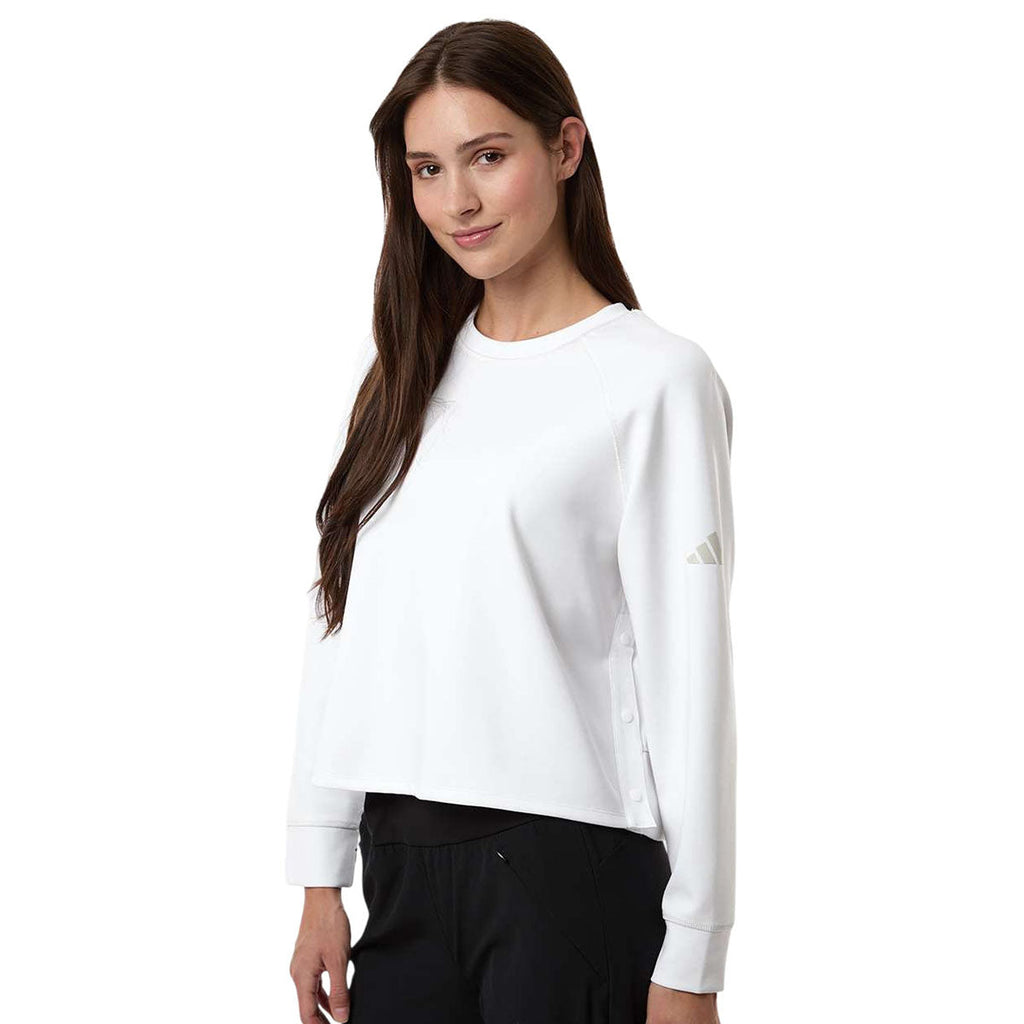Adidas Women's White Beyond Side-Snap Crewneck Sweatshirt