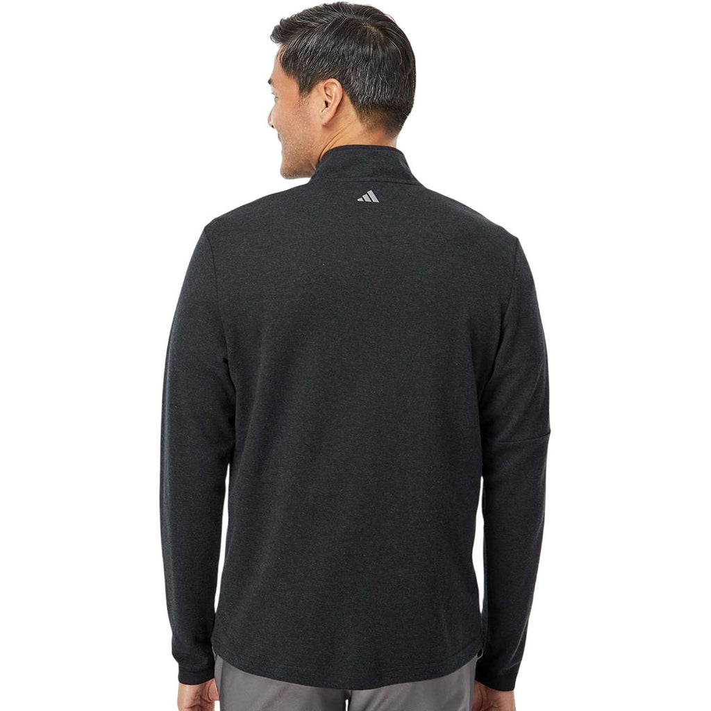 Adidas Men's Black Melange 3-Stripes Quarter-Zip Sweater