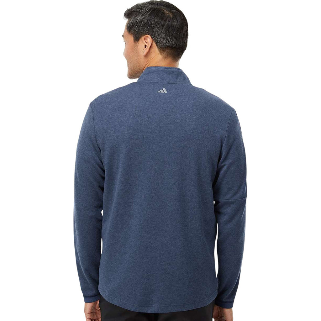 Adidas Men's Collegiate Navy Melange 3-Stripes Quarter-Zip Sweater