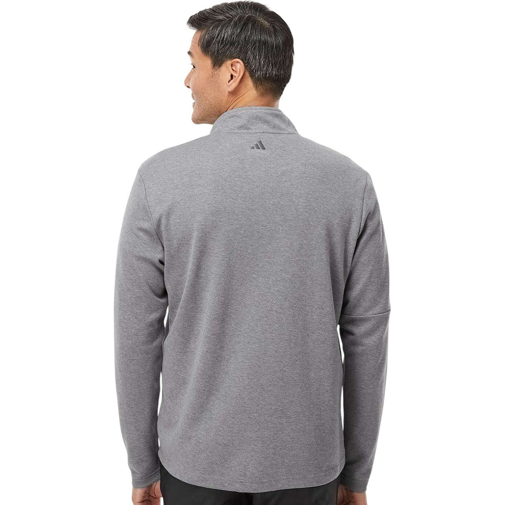 Adidas Men's Grey Three Melange 3-Stripes Quarter-Zip Sweater