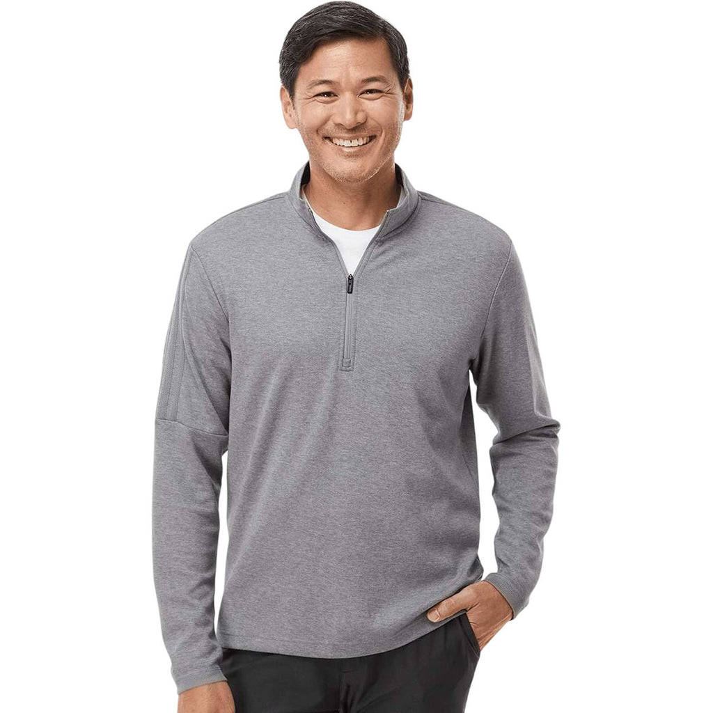 Adidas Men's Grey Three Melange 3-Stripes Quarter-Zip Sweater