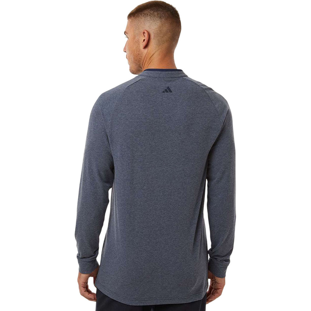 Adidas Men's Collegiate Navy Melange Henley Long Sleeve Tee