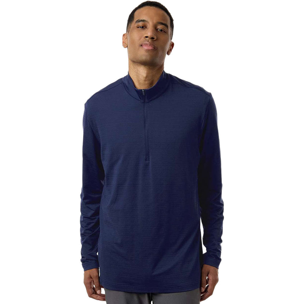 Adidas Men's Dark Blue Textured Stripe Quarter-Zip Pullover