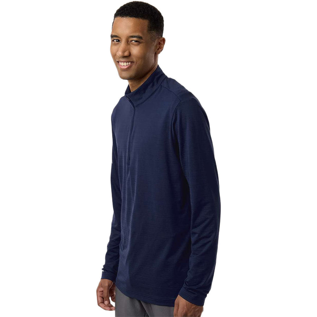 Adidas Men's Dark Blue Textured Stripe Quarter-Zip Pullover
