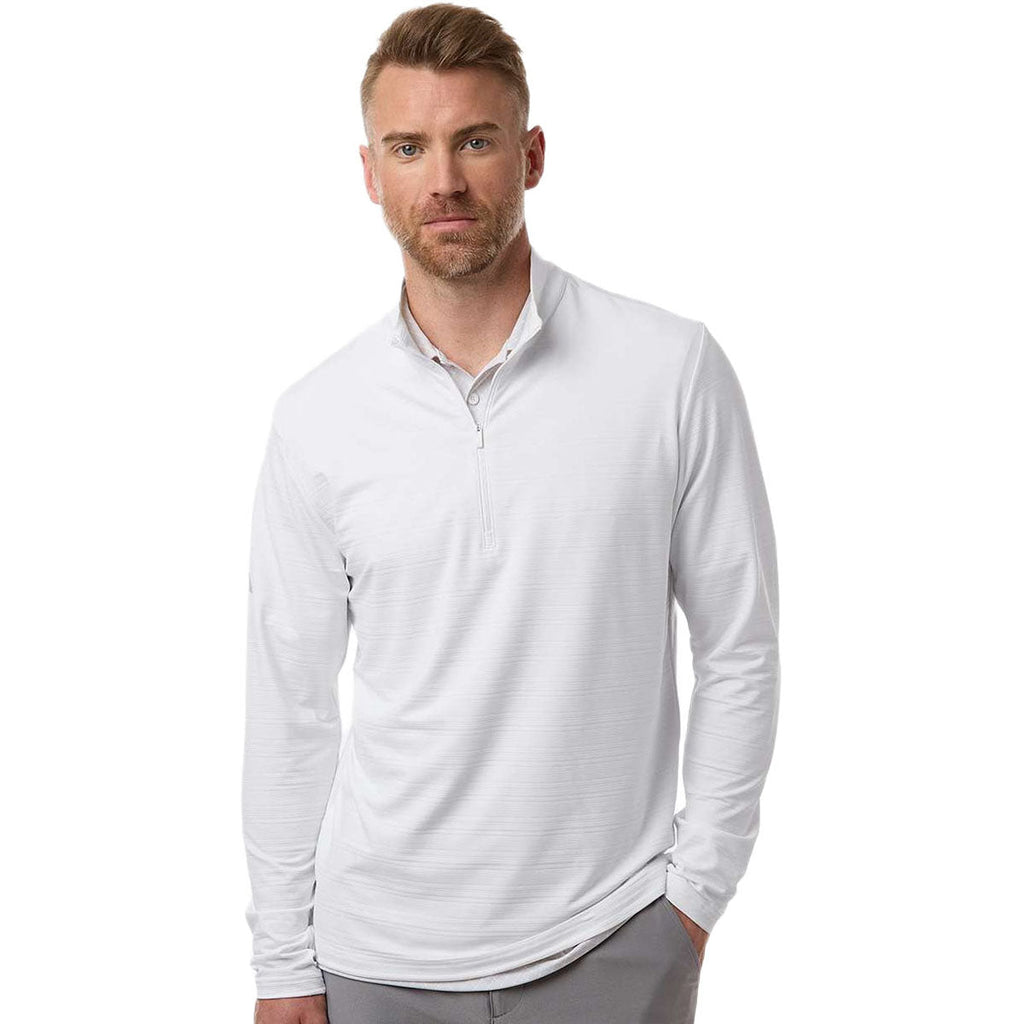 Adidas Men's White Textured Stripe Quarter-Zip Pullover