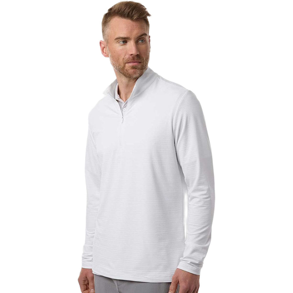 Adidas Men's White Textured Stripe Quarter-Zip Pullover