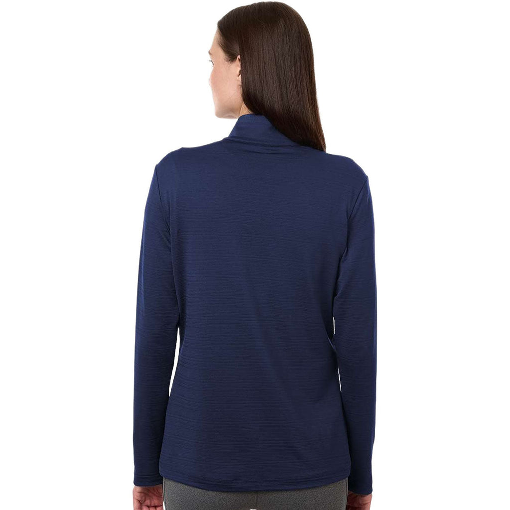 Adidas Women's Dark Blue Textured Stripe Quarter-Zip Pullover
