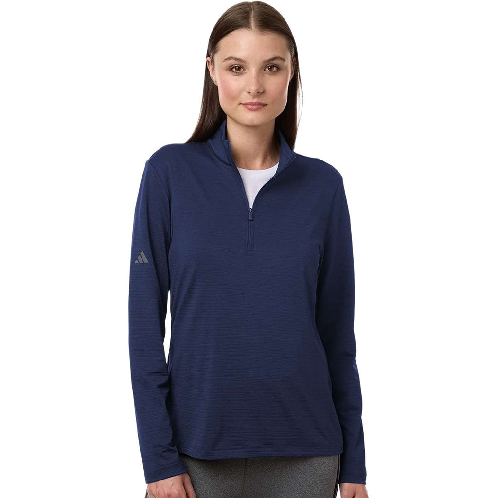Adidas Women's Dark Blue Textured Stripe Quarter-Zip Pullover