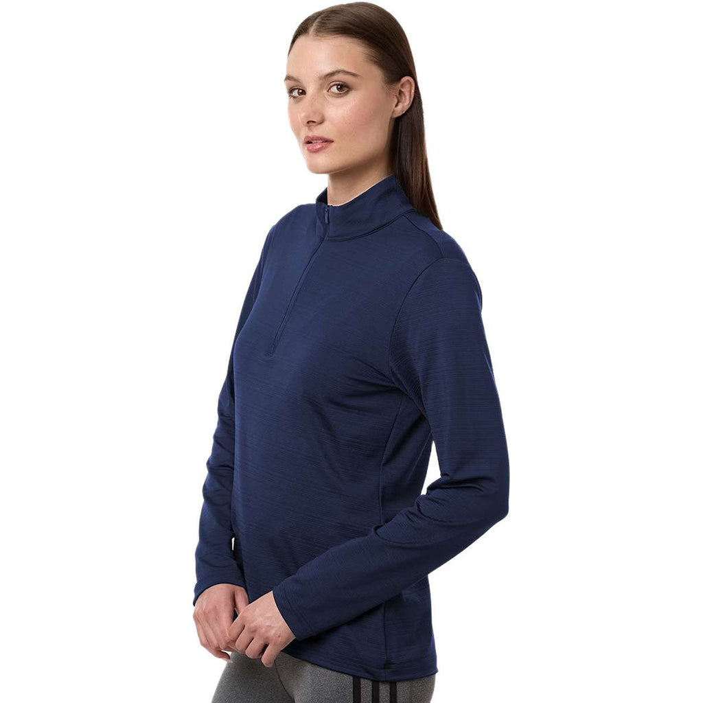Adidas Women's Dark Blue Textured Stripe Quarter-Zip Pullover