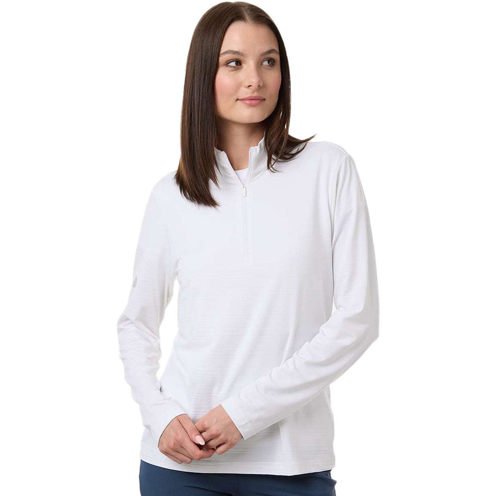 Adidas Women's White Textured Stripe Quarter-Zip Pullover