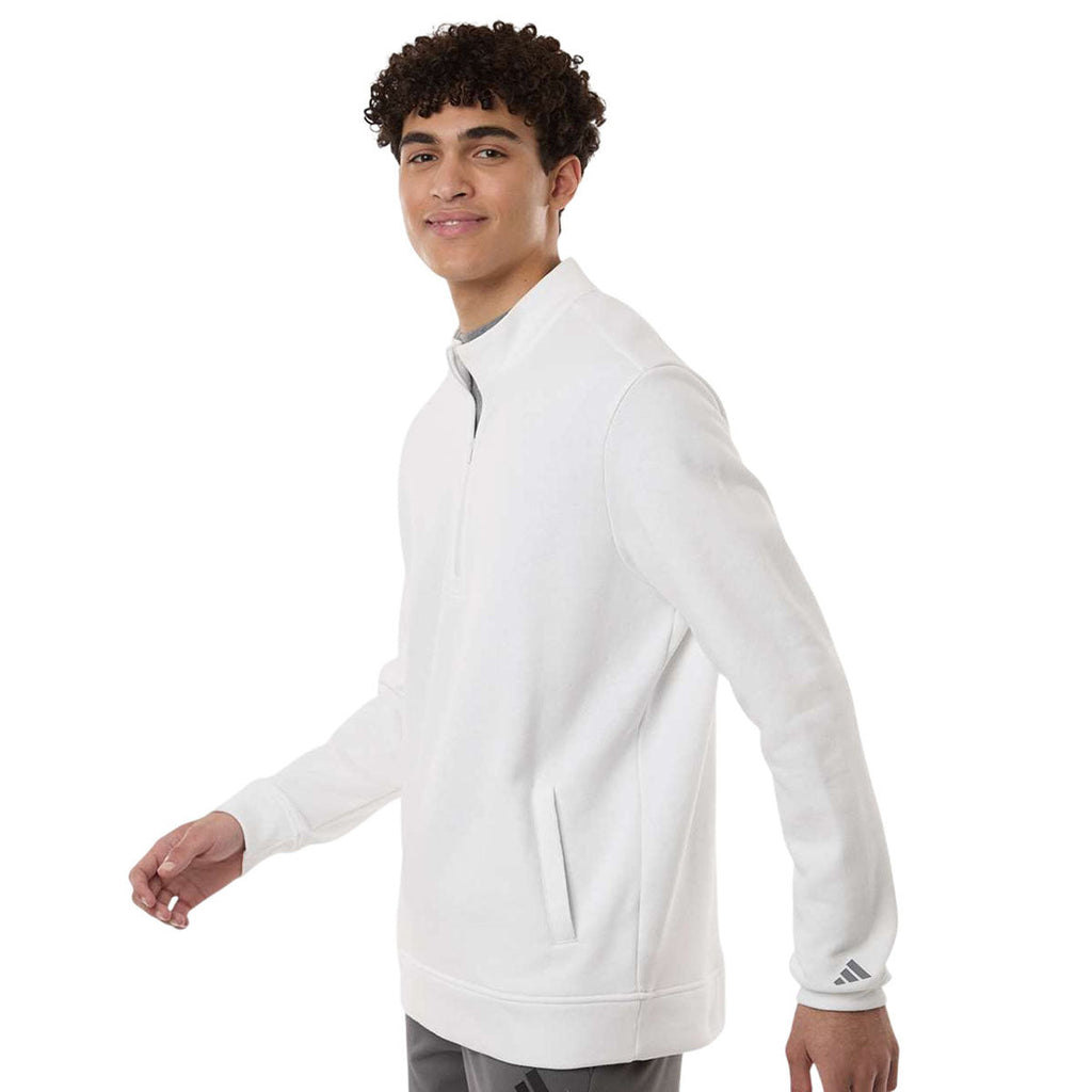 Adidas Men's Core White Elevated Fleece Quarter-Zip Pullover