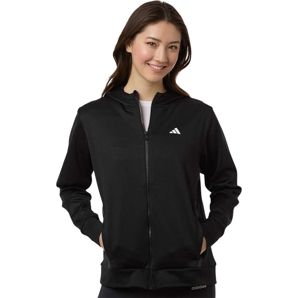 Adidas Women's Black/White Game & Go Fleece Full-Zip Hooded Sweatshirt