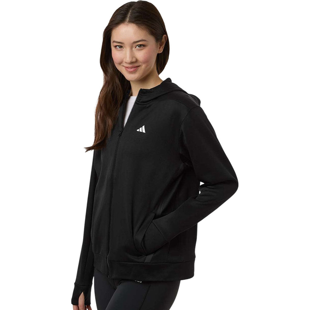 Adidas Women's Black/White Game & Go Fleece Full-Zip Hooded Sweatshirt