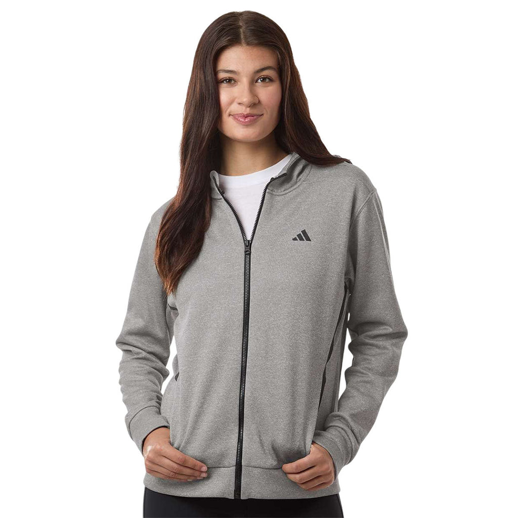 Adidas Women's Medium Grey Heather/Black Game & Go Fleece Full-Zip Hooded Sweatshirt