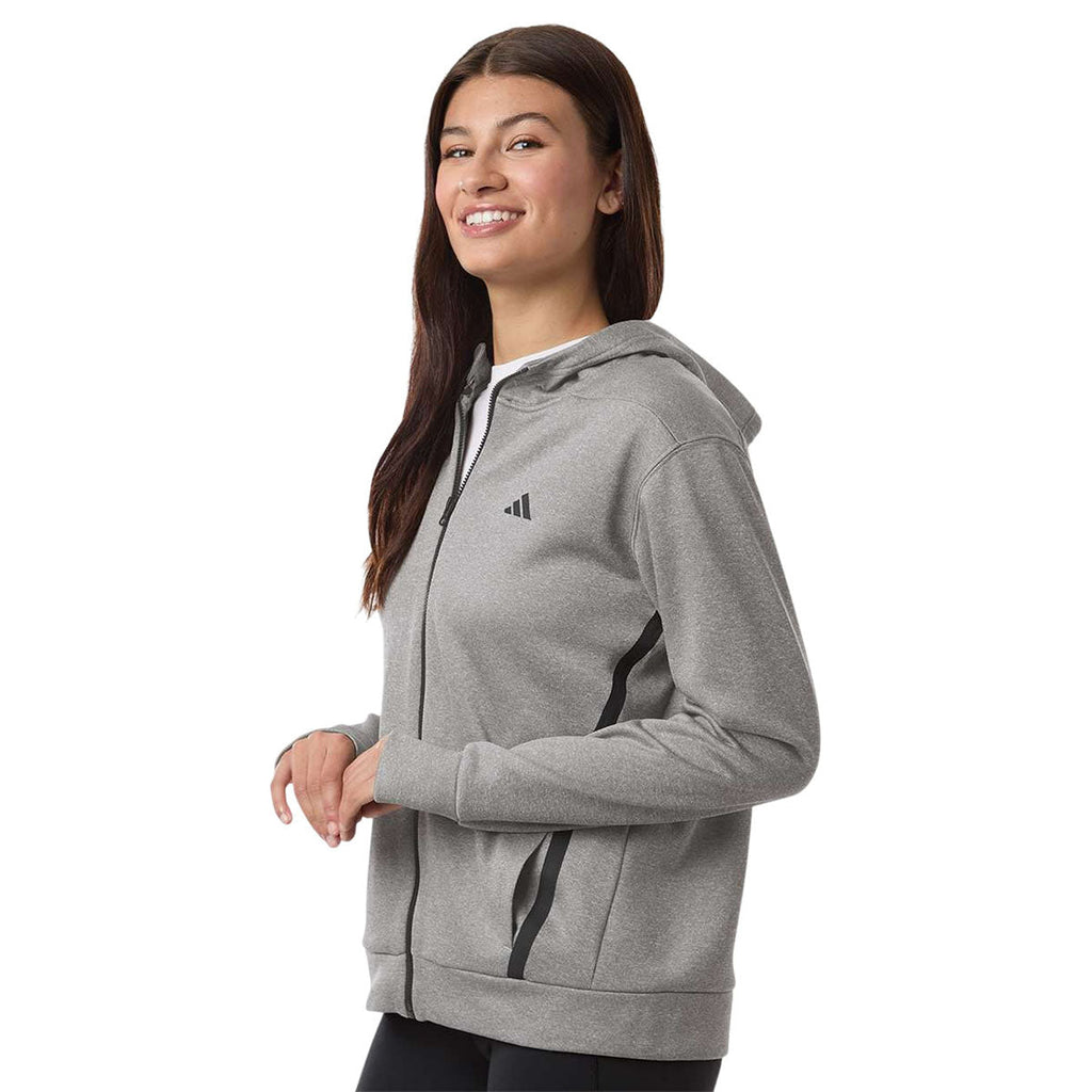 Adidas Women's Medium Grey Heather/Black Game & Go Fleece Full-Zip Hooded Sweatshirt