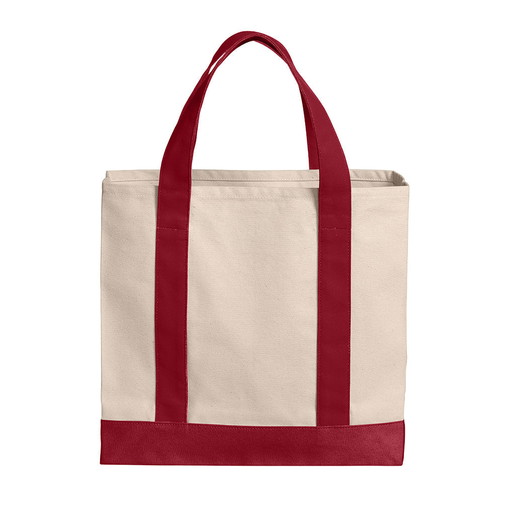 Port Authority Unisex Natural/Deep Red Cotton Canvas Two-Tone Tote