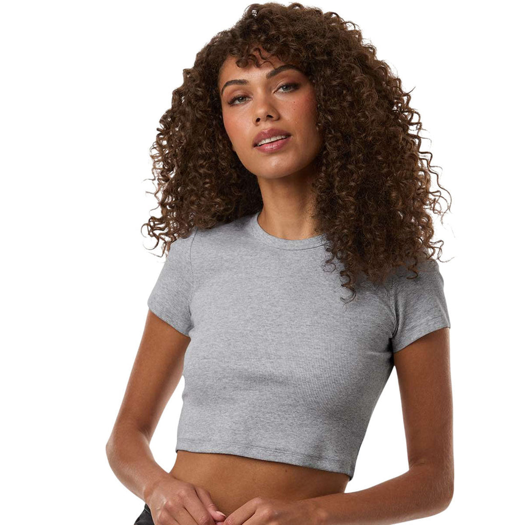 American Apparel Women's Heather Grey Baby Rib Cropped Tee