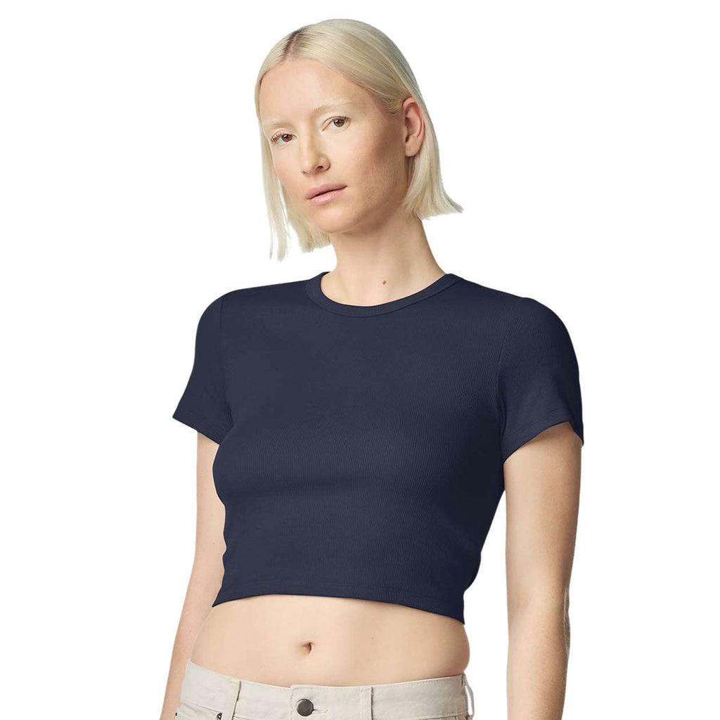 American Apparel Women's Navy Baby Rib Cropped Tee