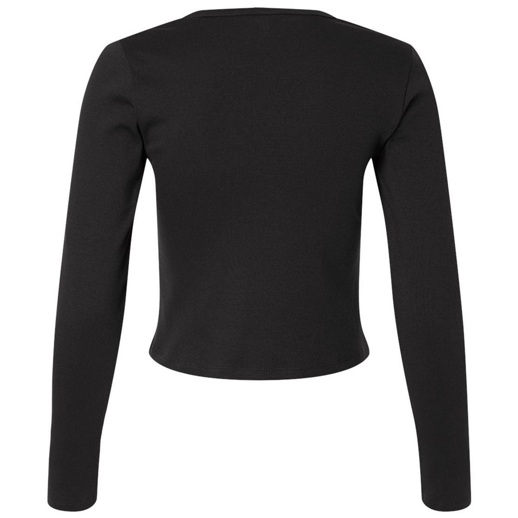 American Apparel Women's Black Baby Rib Long Sleeve Cropped Tee