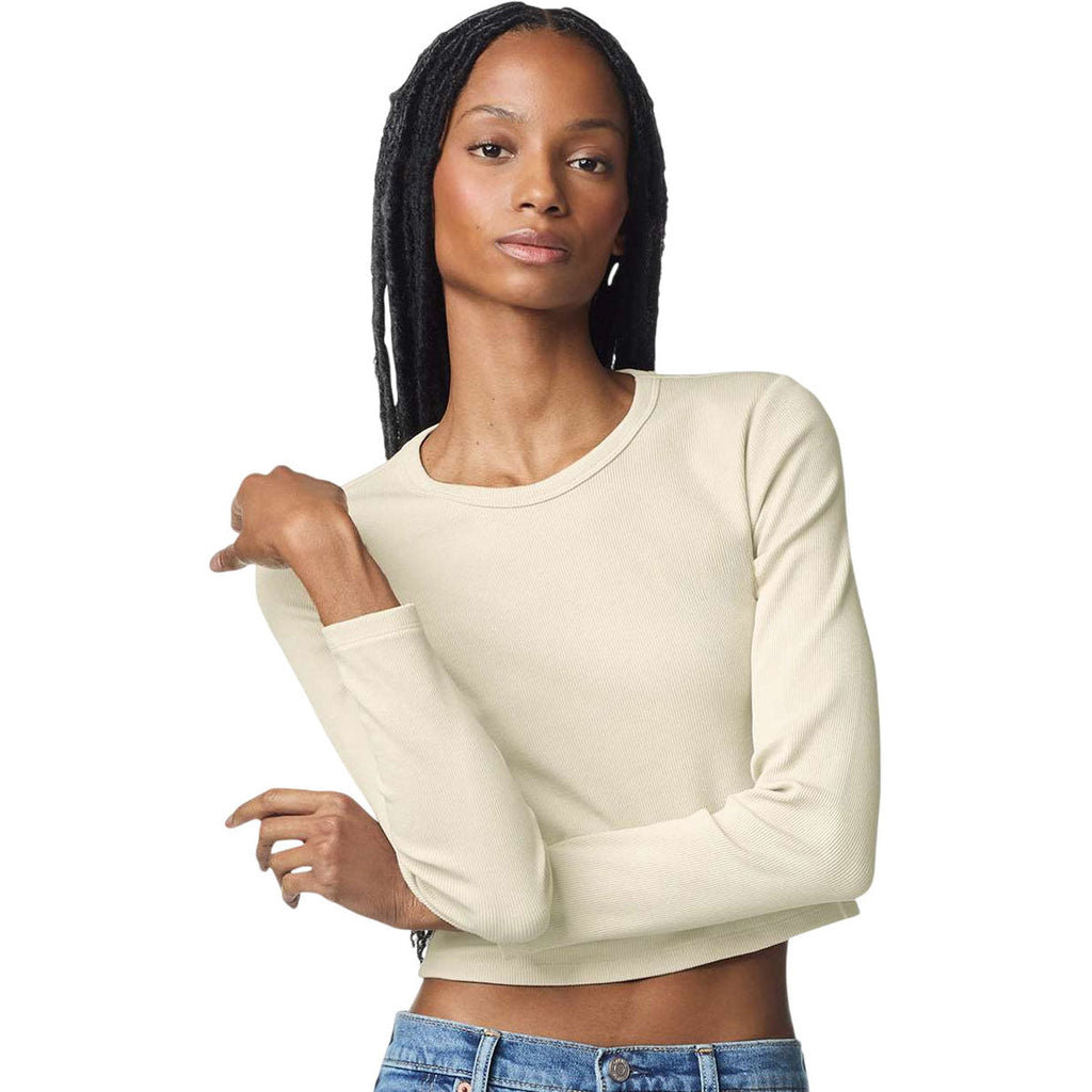American Apparel Women's Bone Baby Rib Long Sleeve Cropped Tee